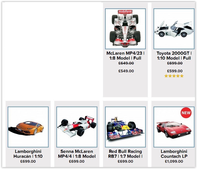 2016 promotion maquettes voitures 1:8 et 1:10