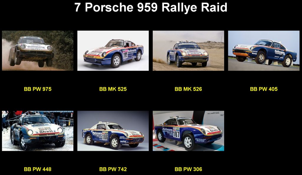 les 7 livrées historique de la Porsche 959 rallye raid